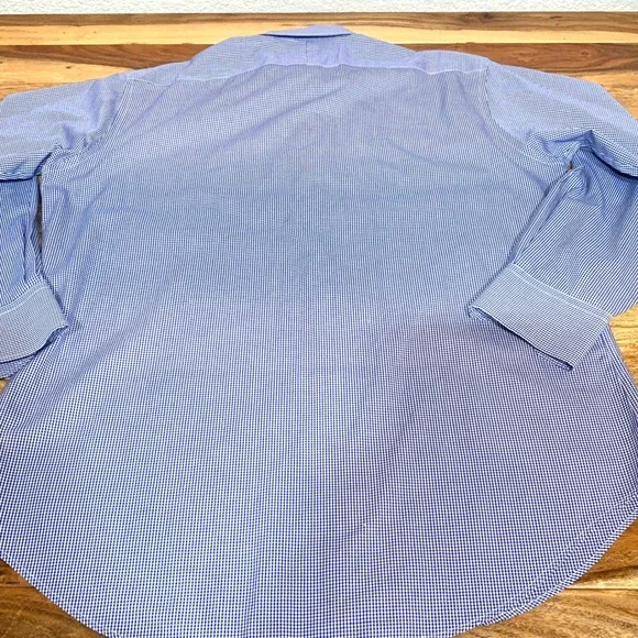 Thomas Dean Mens Blue Gingham Check Dress Shirt 16R Long Sleeve‎ Button Down - Picture 2 of 11